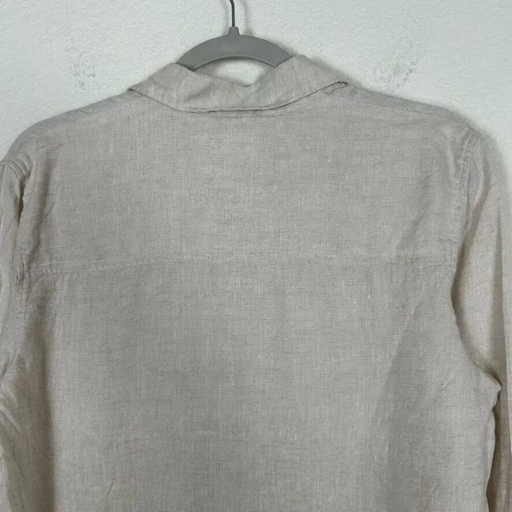 H&M Light Beige Button-Down Linen Blend Shirt - Picture 5 of 9